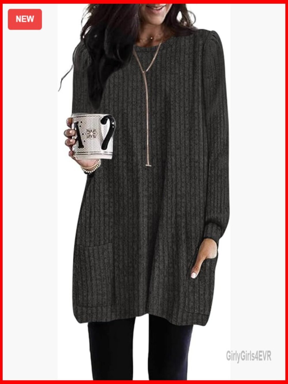 Long Sleeve Tunic Top with Pockets Loose Fit Sweater M-3XL